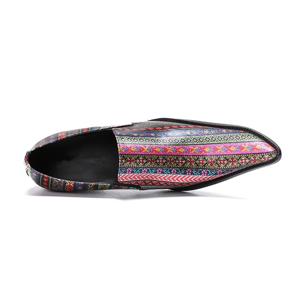 Men High Heel Printed Pointed Toe Loafer