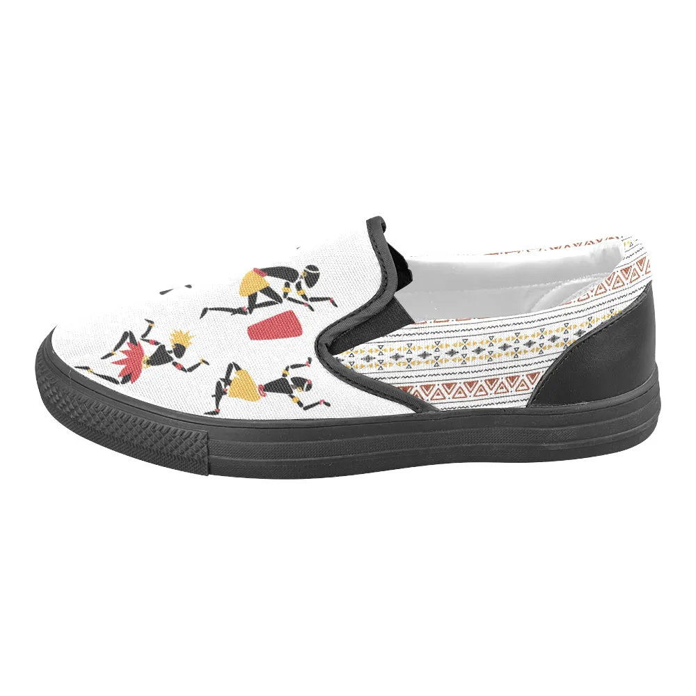 Men's Big Size Dancing Silhouette Tribal Print Slip-on Canvas Shoes