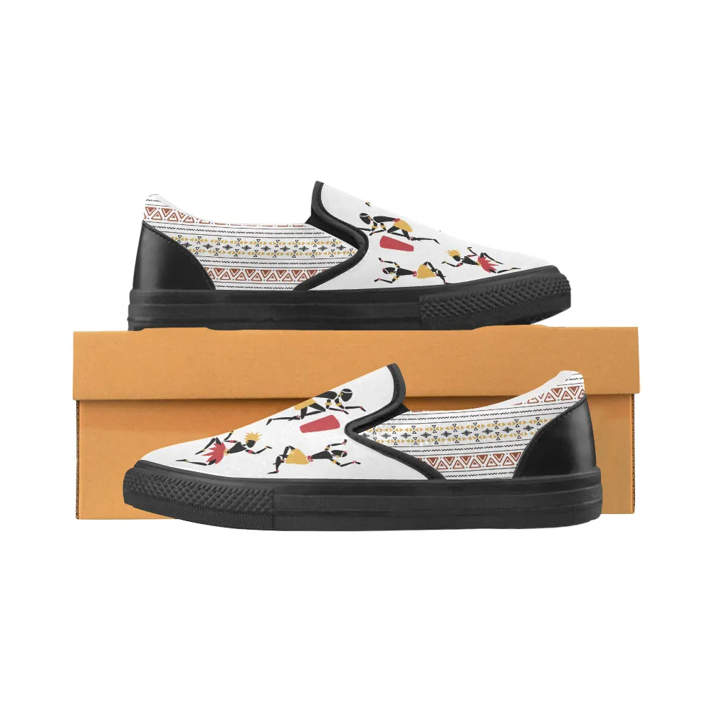 Men's Big Size Dancing Silhouette Tribal Print Slip-on Canvas Shoes