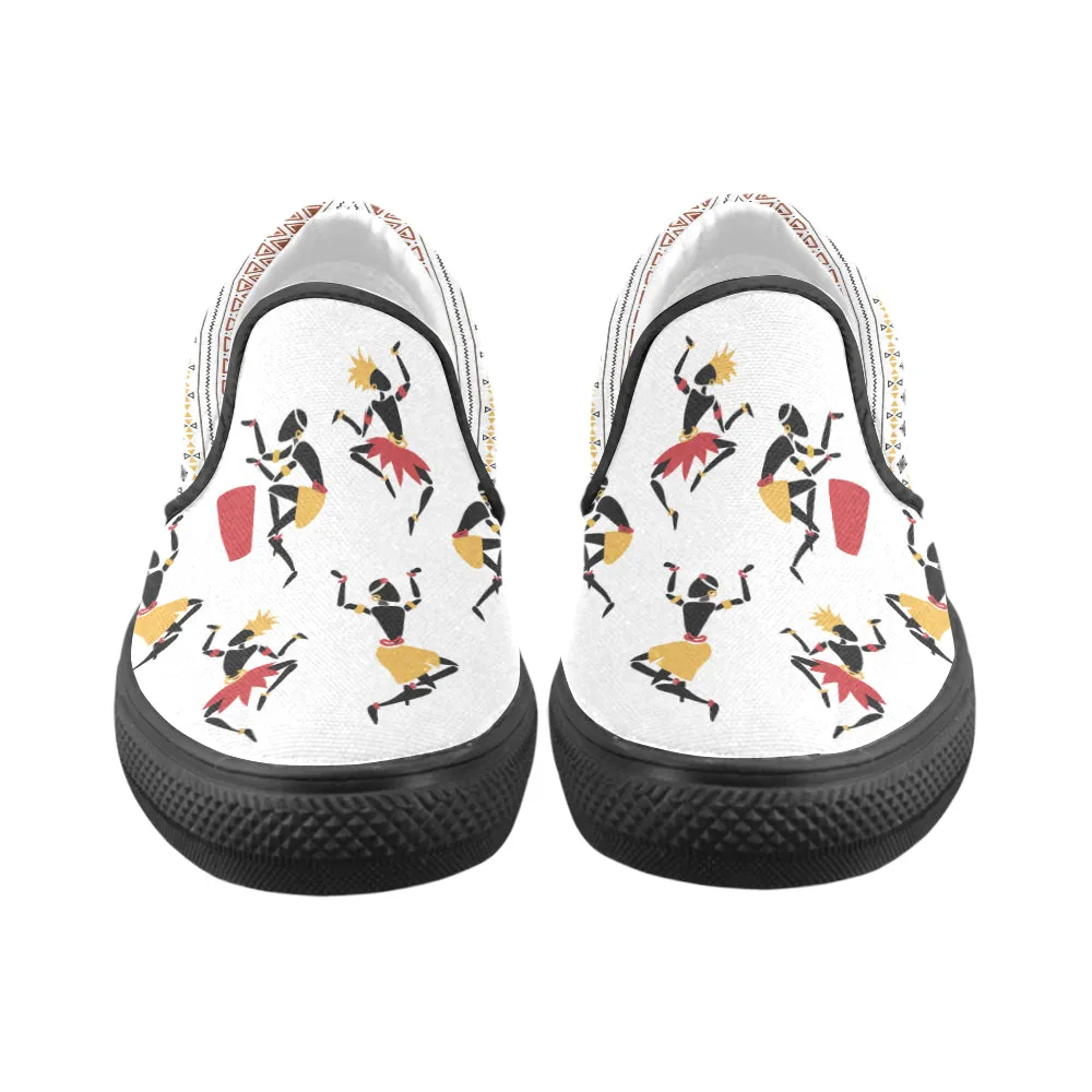 Men's Big Size Dancing Silhouette Tribal Print Slip-on Canvas Shoes