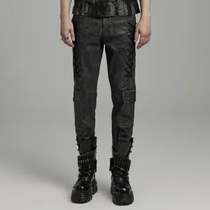 Men's Punk Gothic Big-pocket Strappy Black Grey Pants