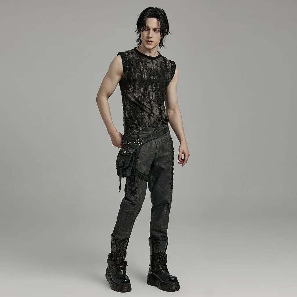 Men's Punk Gothic Big-pocket Strappy Black Grey Pants