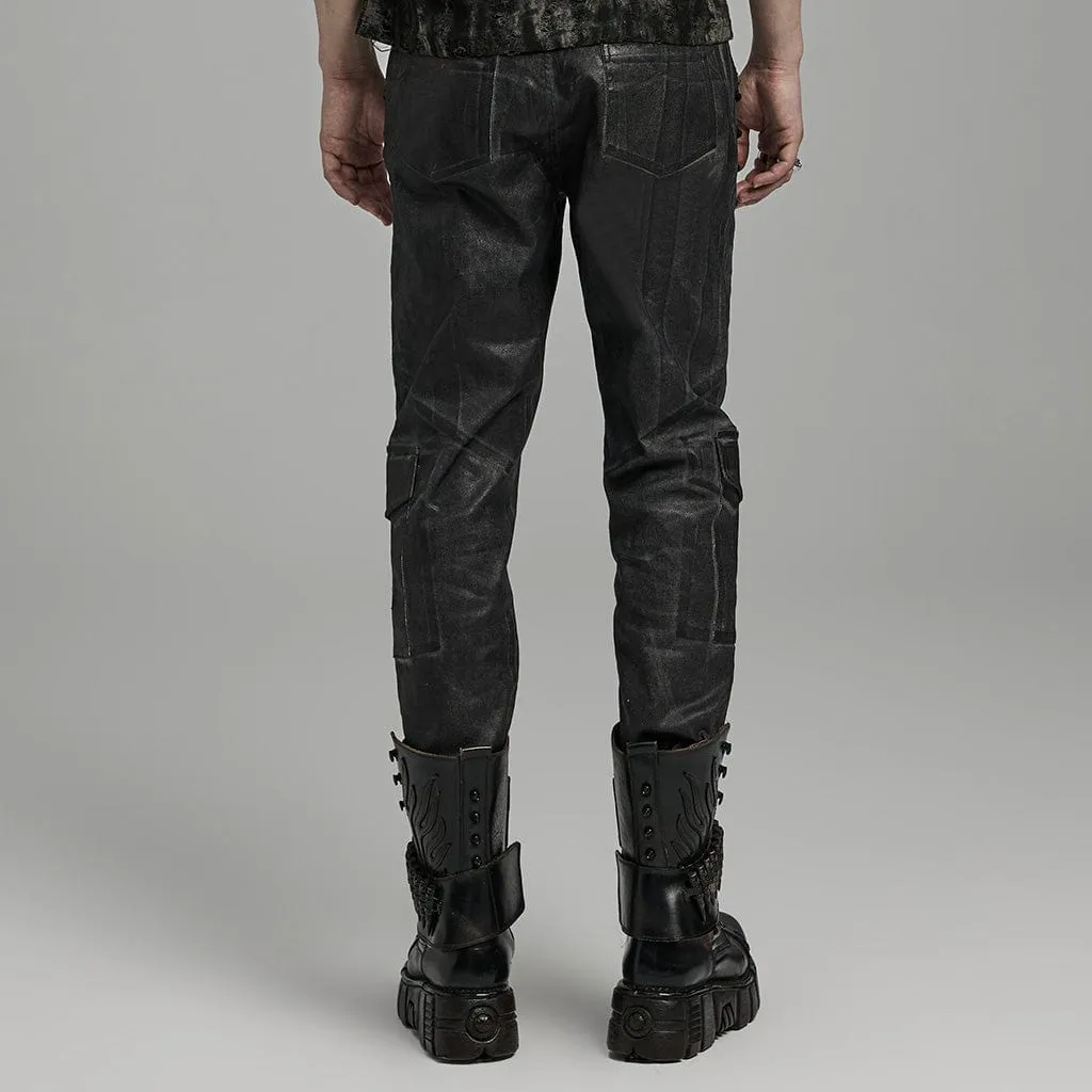 Men's Punk Gothic Big-pocket Strappy Black Grey Pants