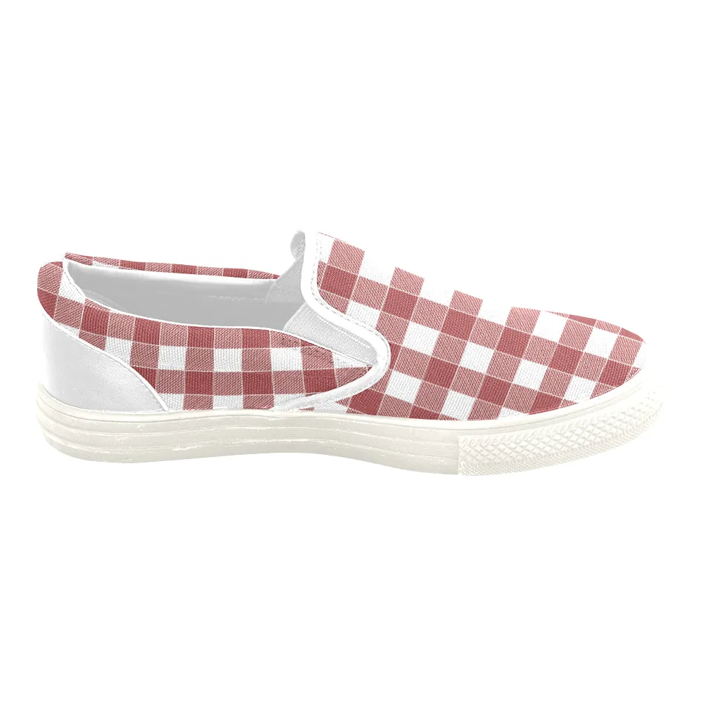 Men's Red Checks Print Slip-on Canvas Shoes