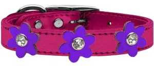 Metallic Flower Leather Collar Metallic Pink With Metallic Purple Flowers Size 24