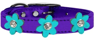 Metallic Flower Leather Collar Metallic Purple With Metallic Orange Flowers Size 24