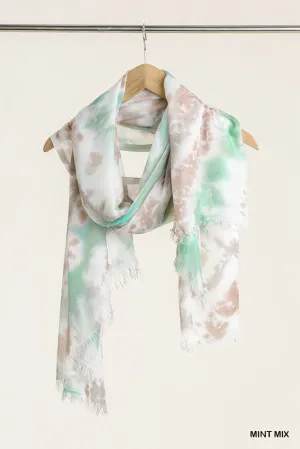 Mint Mix Tie Dye Lightweight Scarf with Frayed Hem Detail