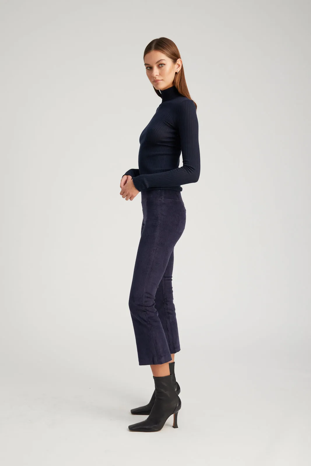 Navy Corduroy Crop Flare Pants