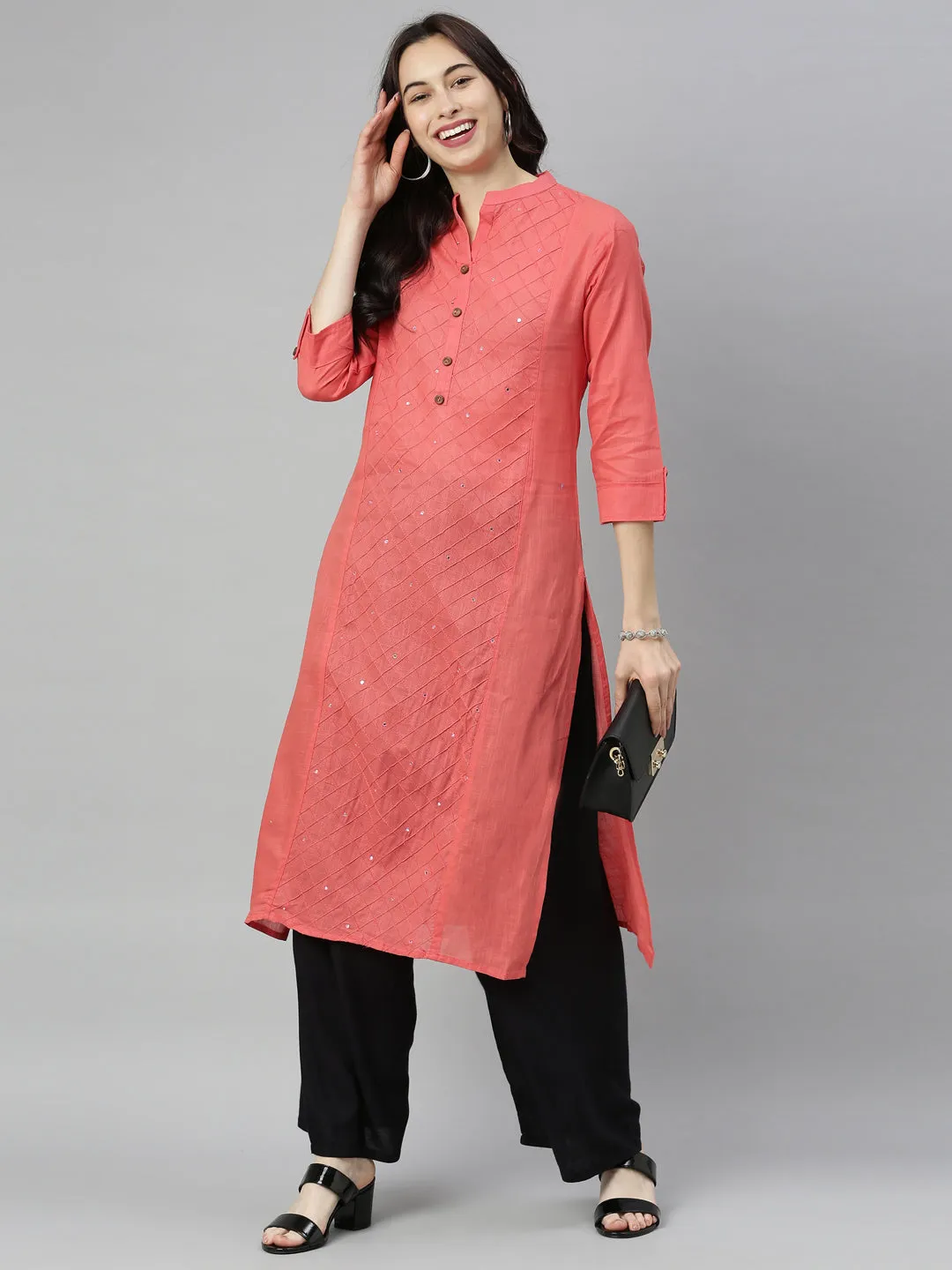 Neeru's Carrot Colour Slub Cotton Fabric Tunic "44"