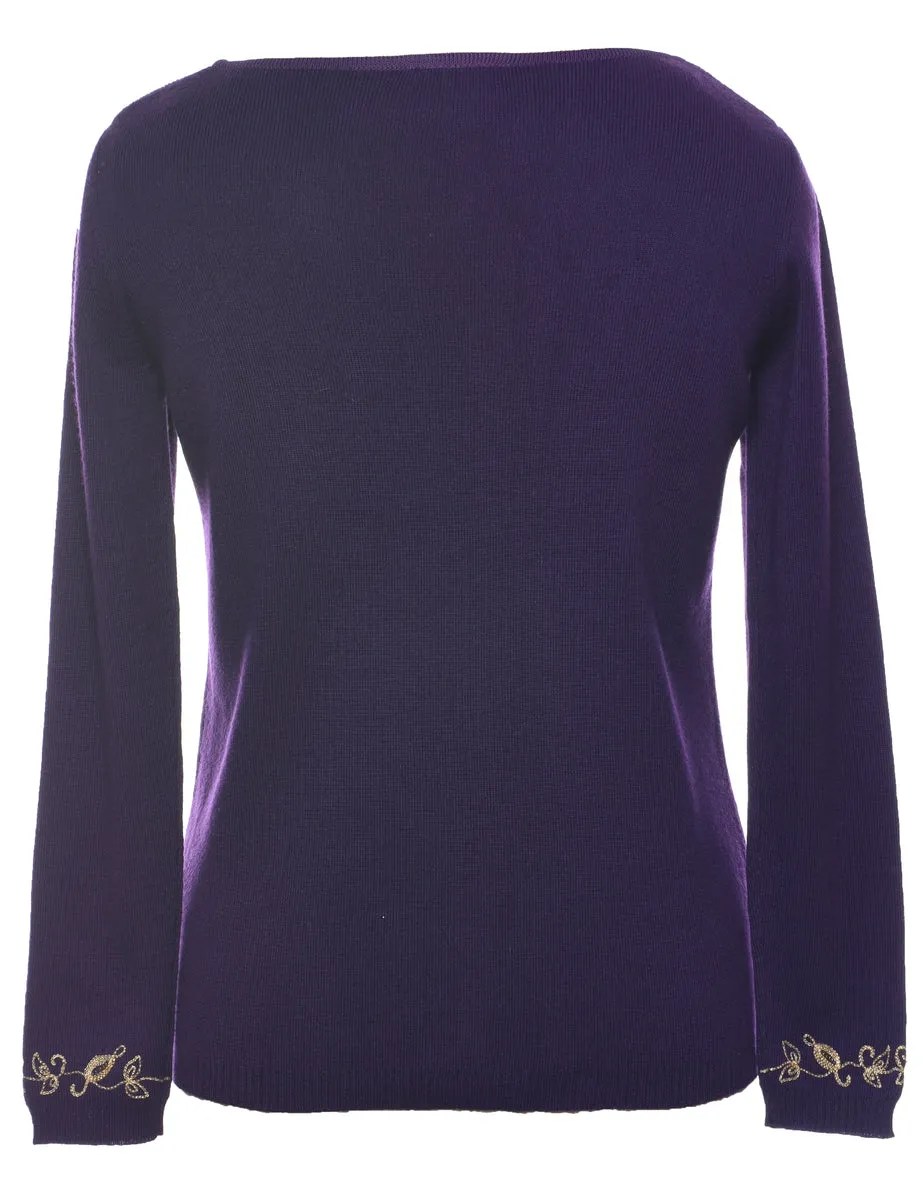 Plum Embroidered Jumper - S