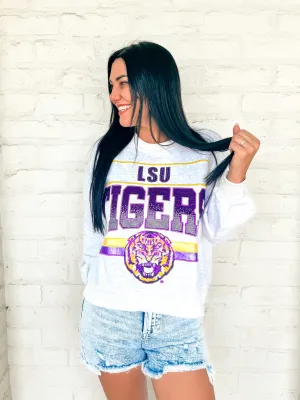 Queen Of Sparkles Grey Louisiana Tigers Vintage Sweatshirt