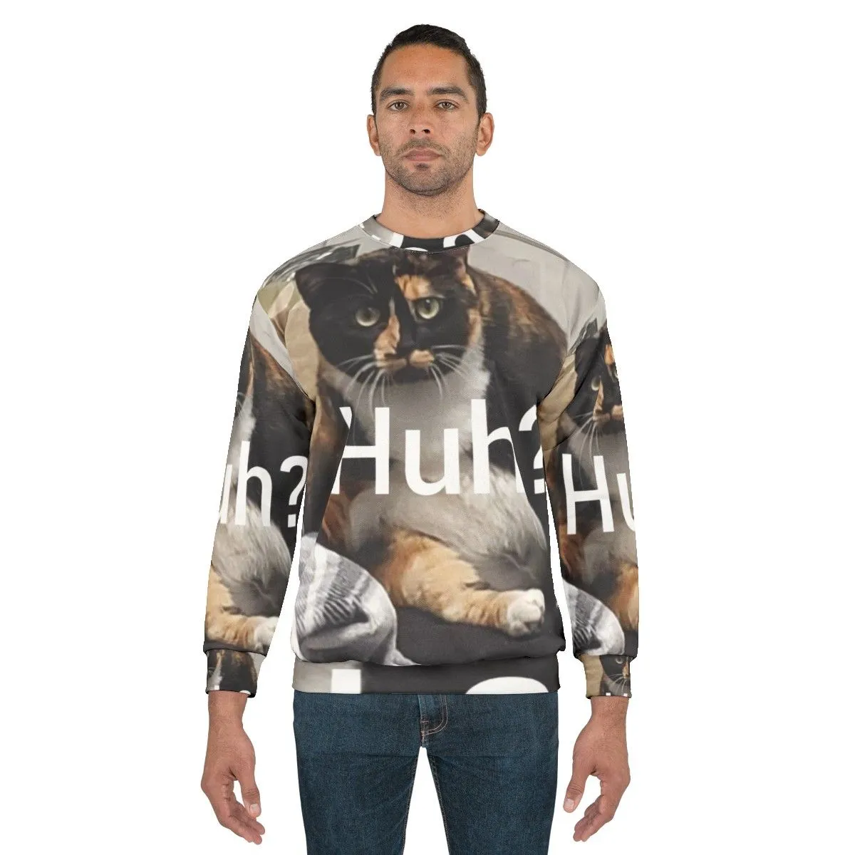 "Funny Huh Cat Meme Sweatshirt - Humorous Gift for Cat Lovers"