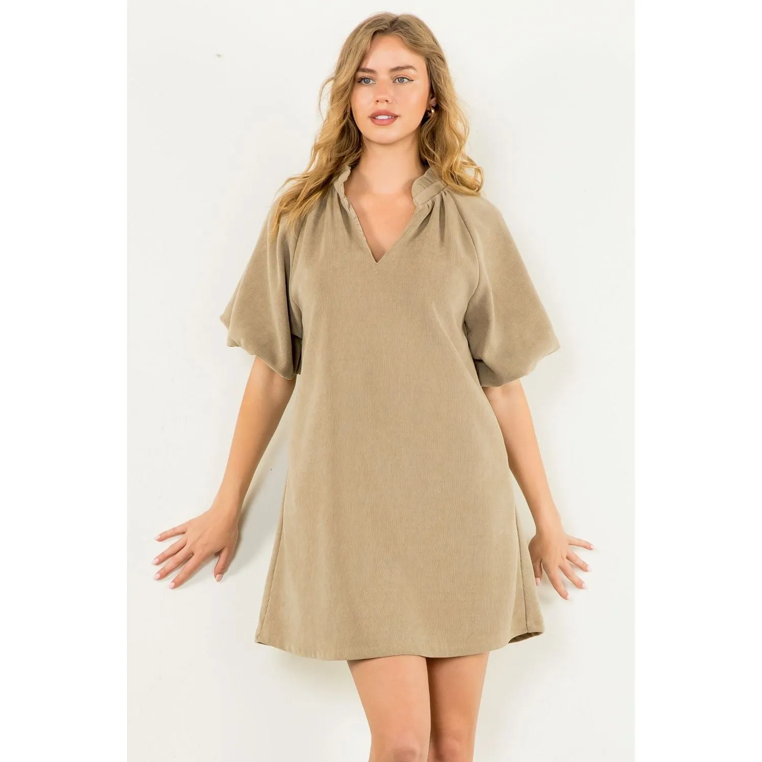 Remi Puff Sleeve Corduroy THML Dress