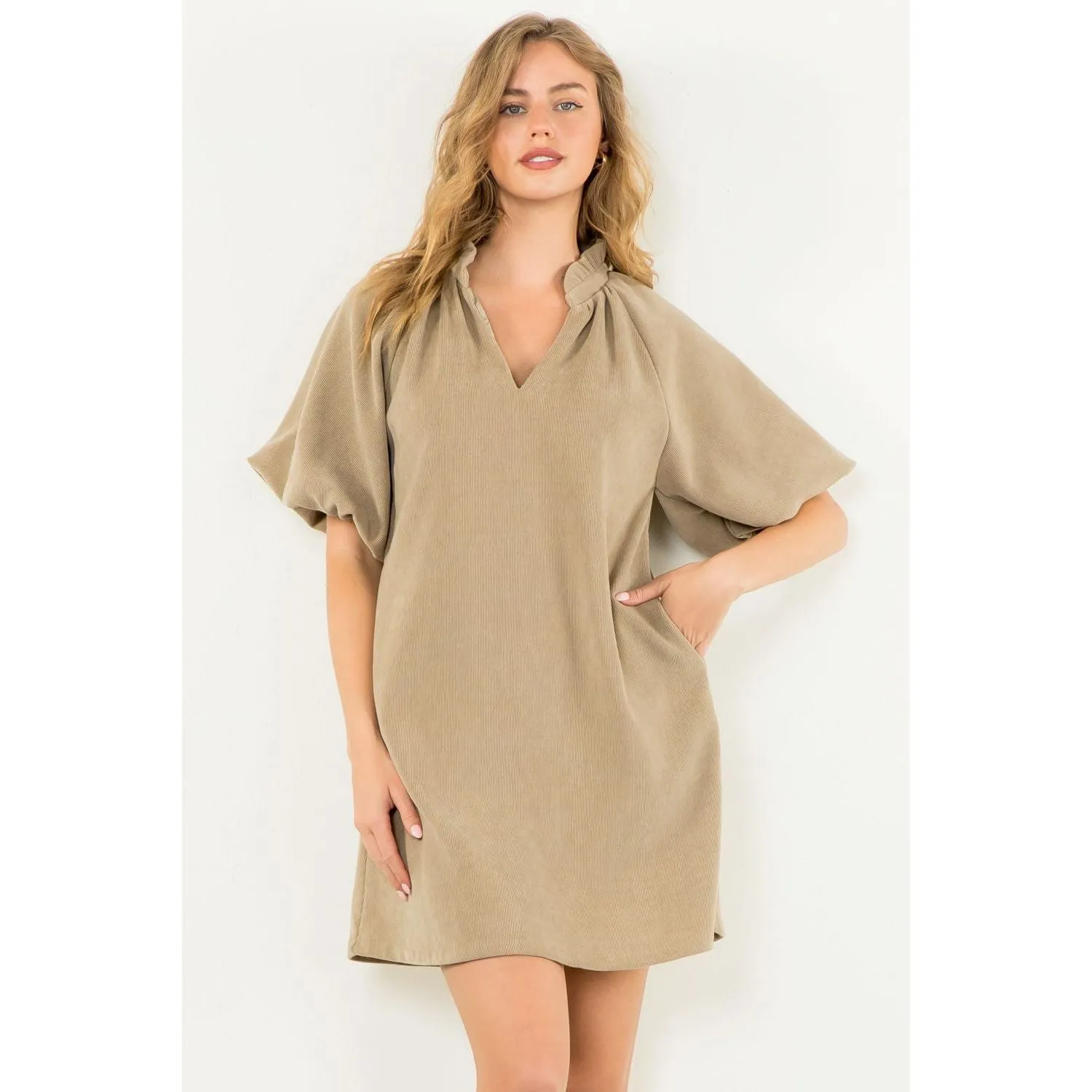 Remi Puff Sleeve Corduroy THML Dress