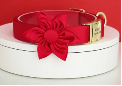 Rosy Red Butterfly Collar With Flower - Personalized