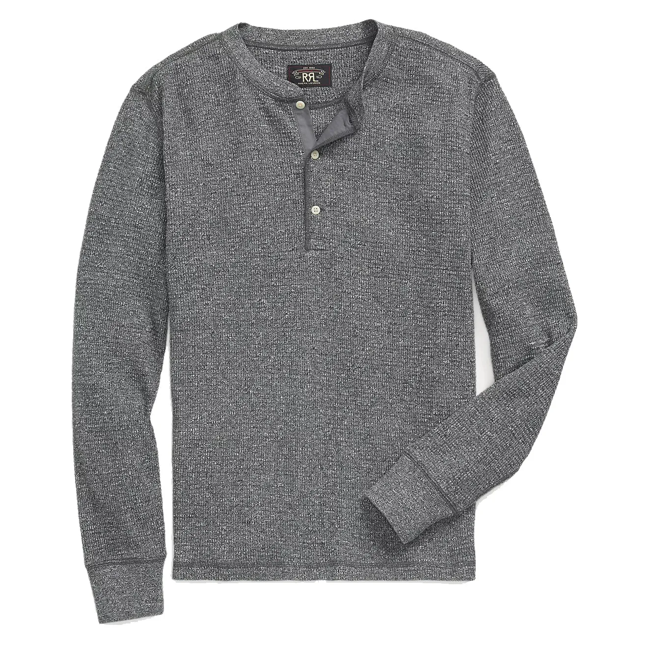 RRL by Ralph Lauren Garment-Dyed Waffle-Knit Henley Shirt Charcoal Heather