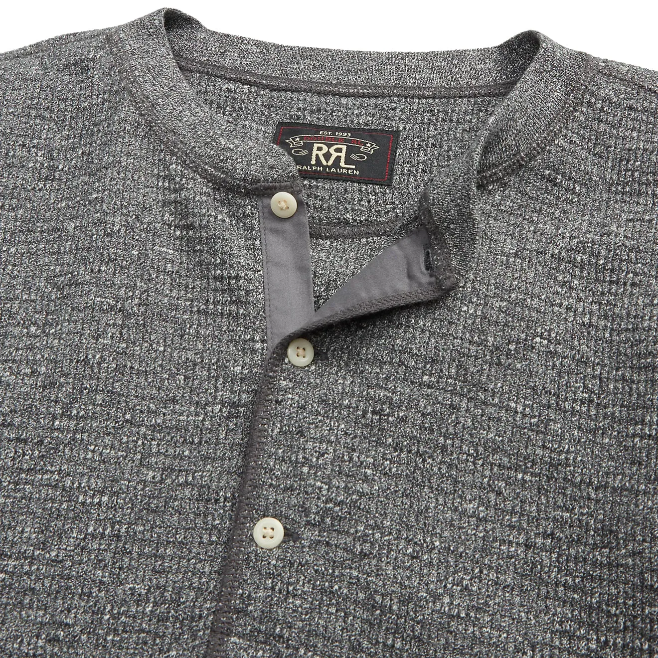 RRL by Ralph Lauren Garment-Dyed Waffle-Knit Henley Shirt Charcoal Heather