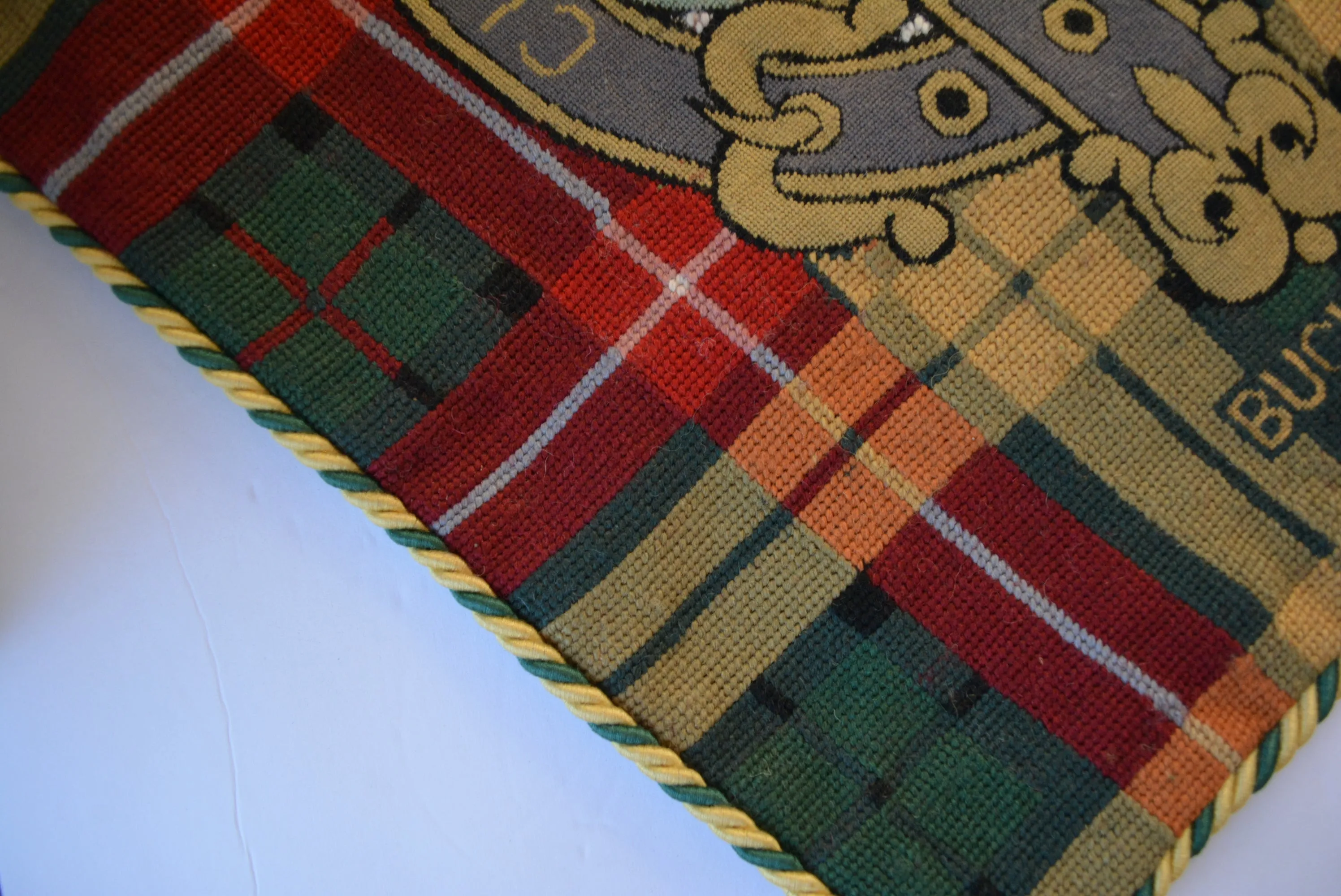 Scottish Tartan Plaid Buchanan Clan Motto Wool Needlepoint Pillow Cover