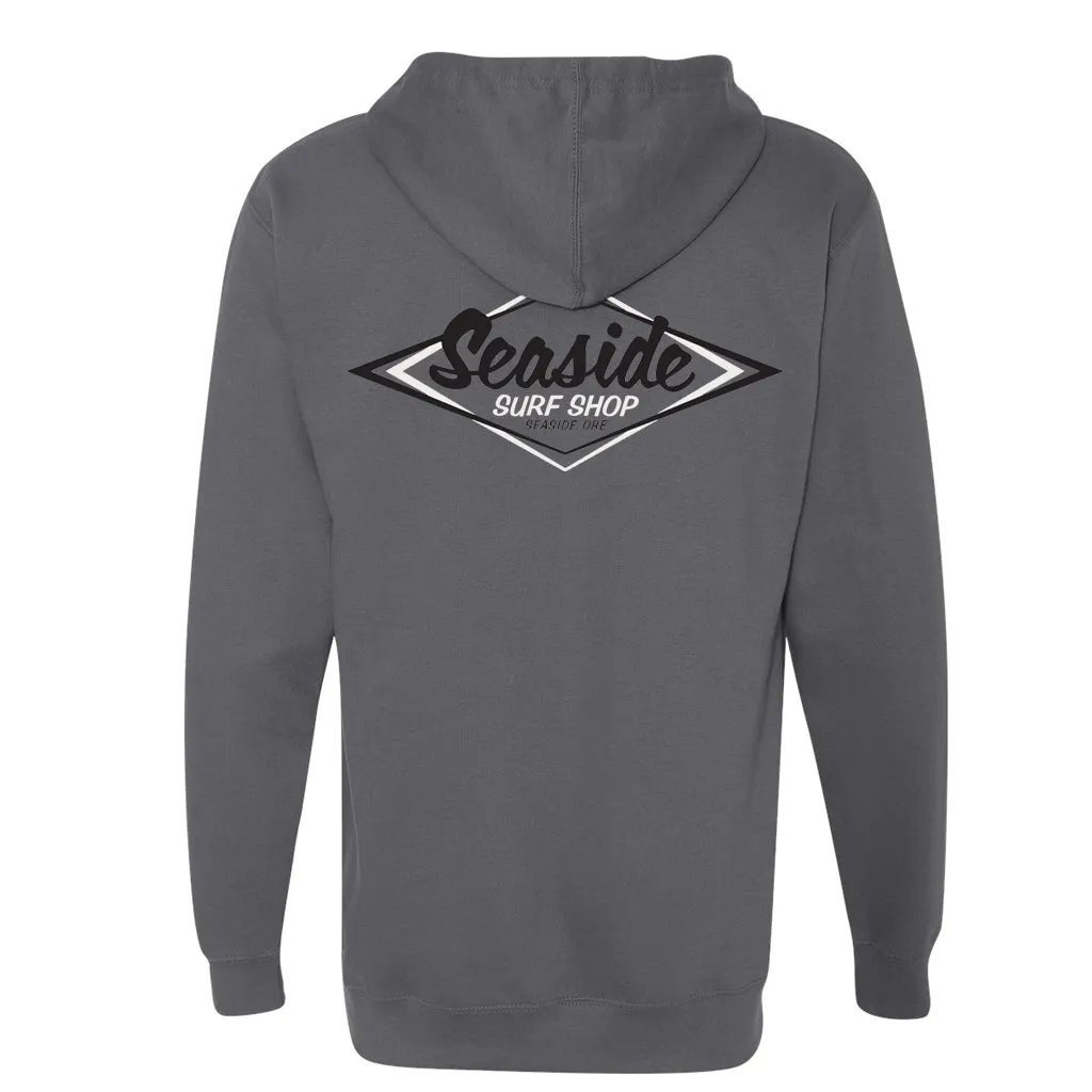 Seaside Surf Shop Mens Vintage Logo Hooded Pullover Sweatshirt - Charcoal