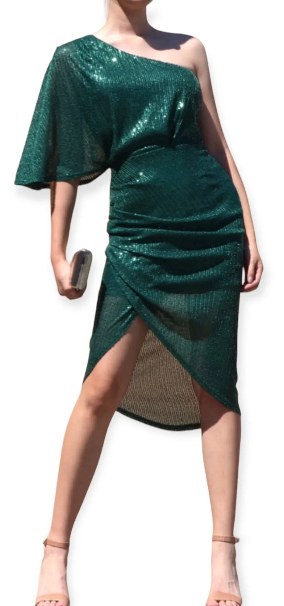 Sequin One Shoulder Ruched Bodycon Dress