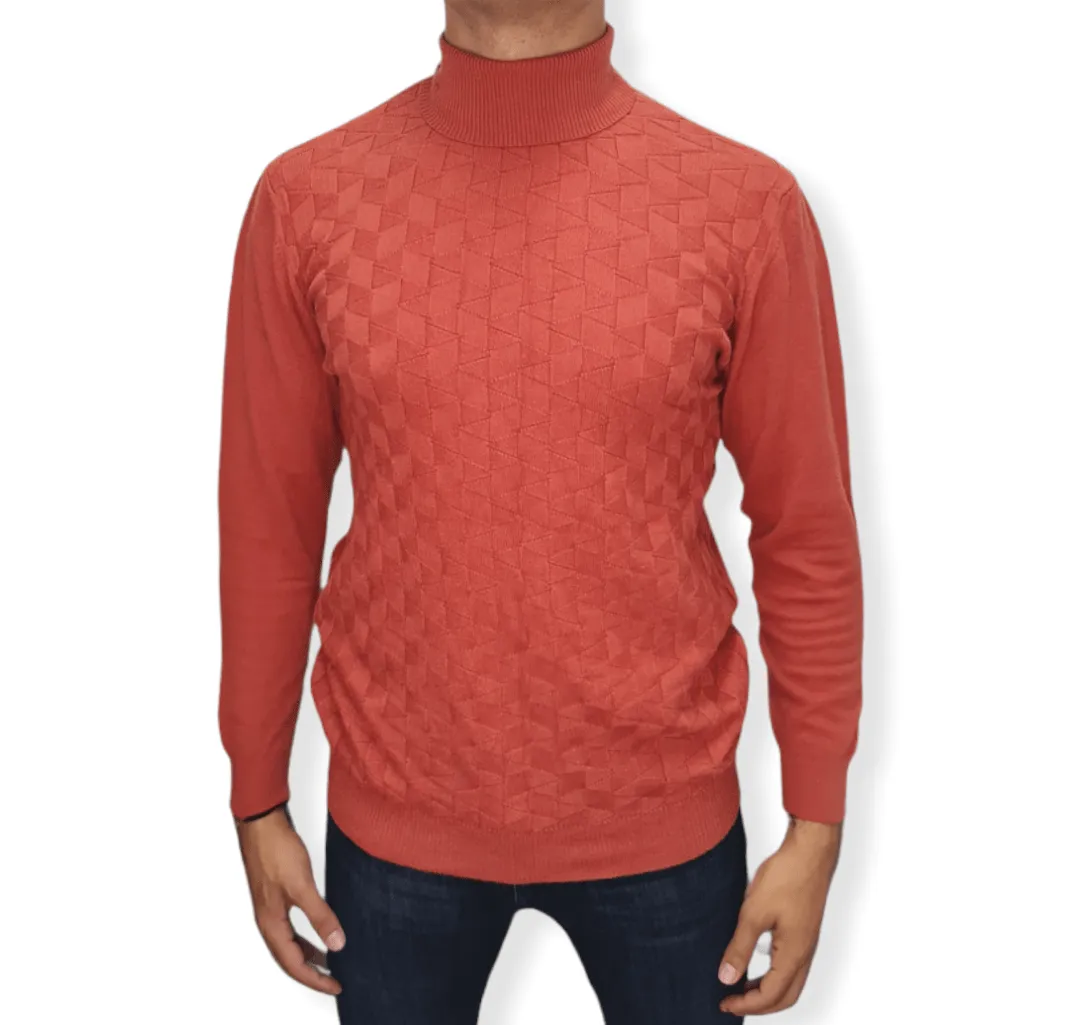 [Slim Fit] Men High Collar (Turtleneck) Pullover AE (triangle shapes) - Brick