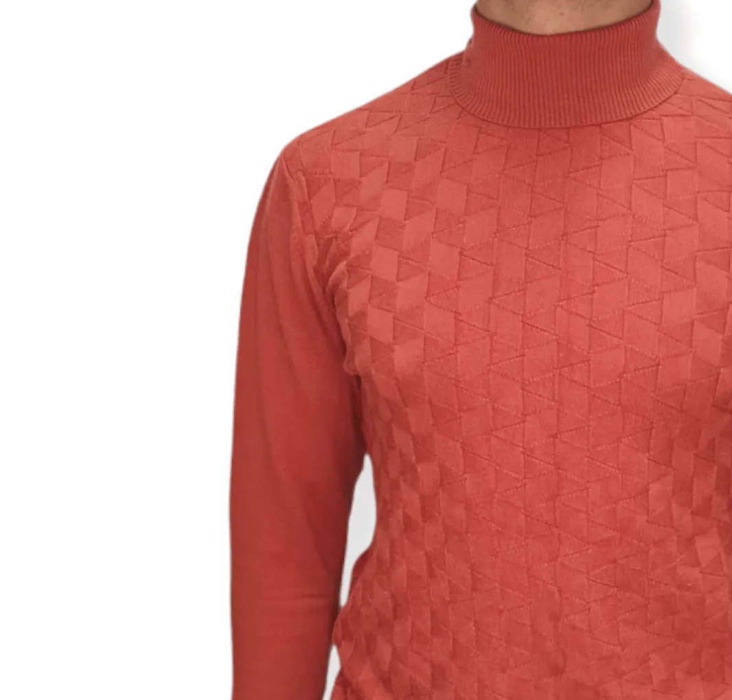 [Slim Fit] Men High Collar (Turtleneck) Pullover AE (triangle shapes) - Brick