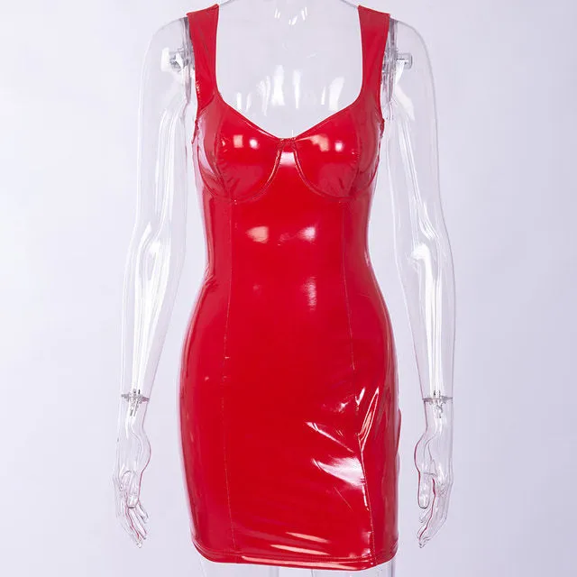 “Snapback” Latex leather vinyl bodycon dress