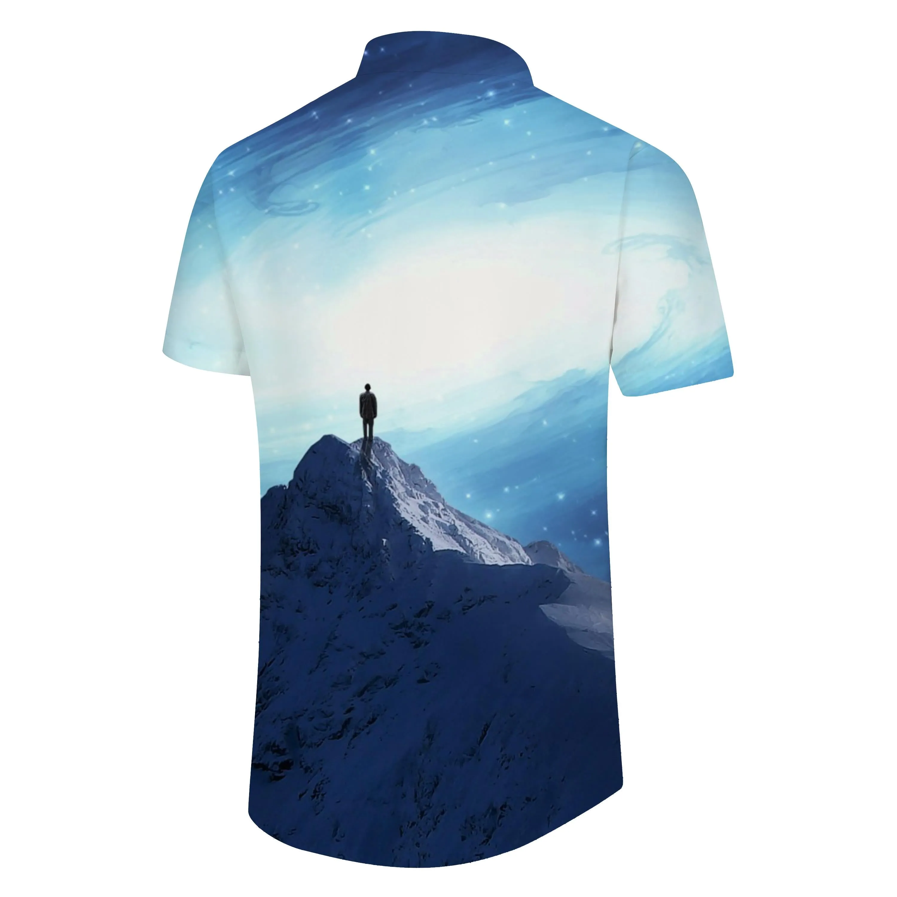 Snow Mountain Silhouette Short Sleeve Casual Men's Four Seasons Hawaiian Shirt Button Casual Suitable for Vacation Sand Travel