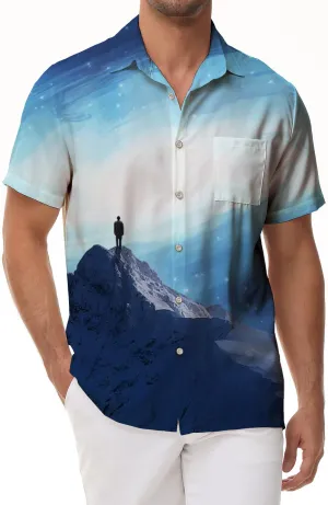 Snow Mountain Silhouette Short Sleeve Casual Men's Four Seasons Hawaiian Shirt Button Casual Suitable for Vacation Sand Travel