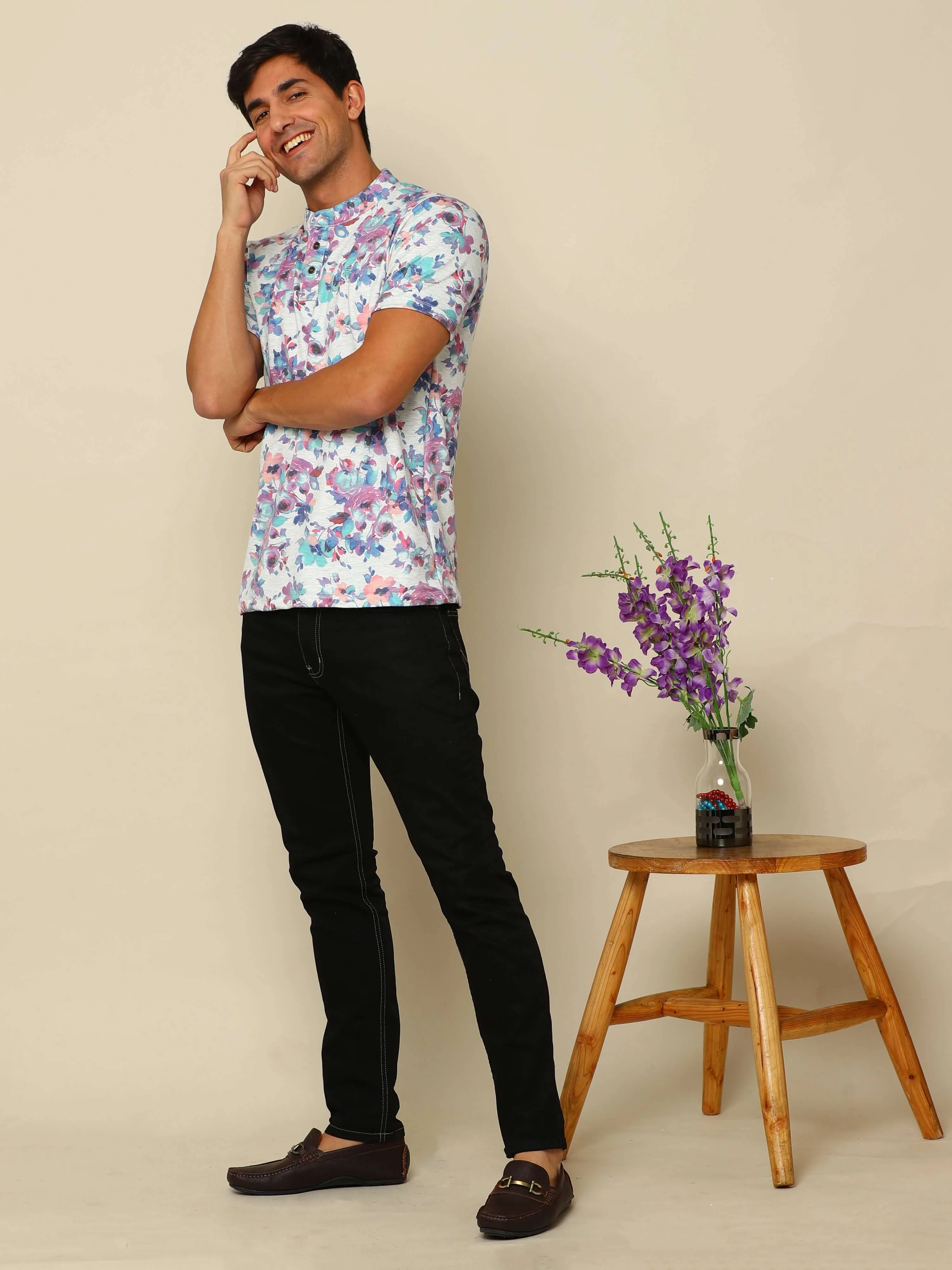 Spring Flings Multi- Color Henley T Shirt