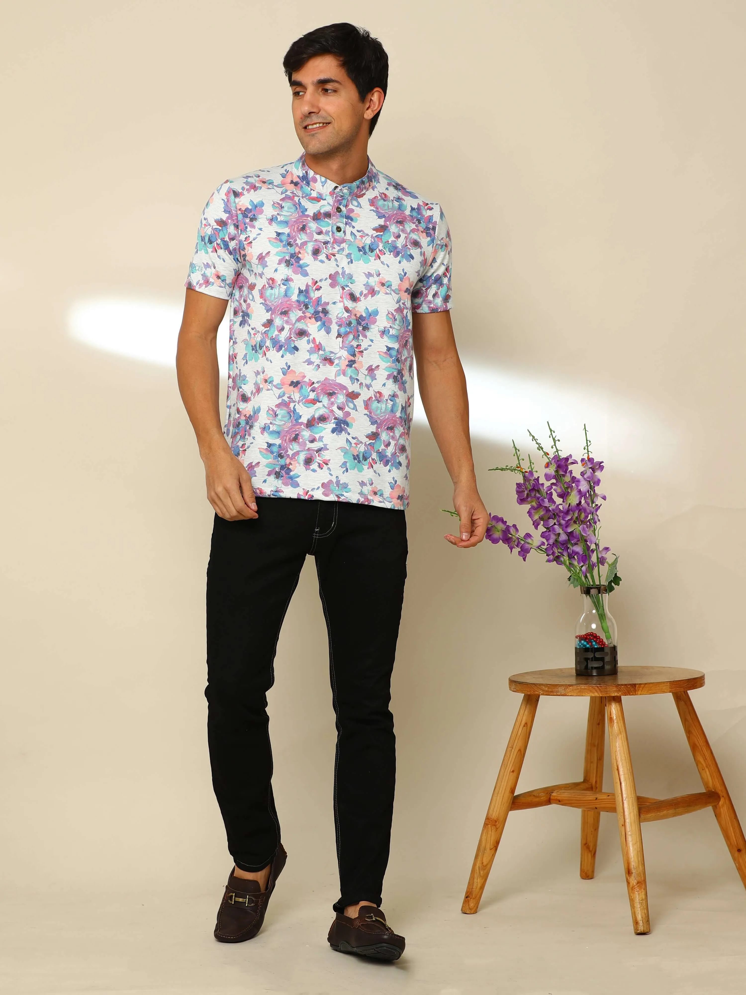 Spring Flings Multi- Color Henley T Shirt