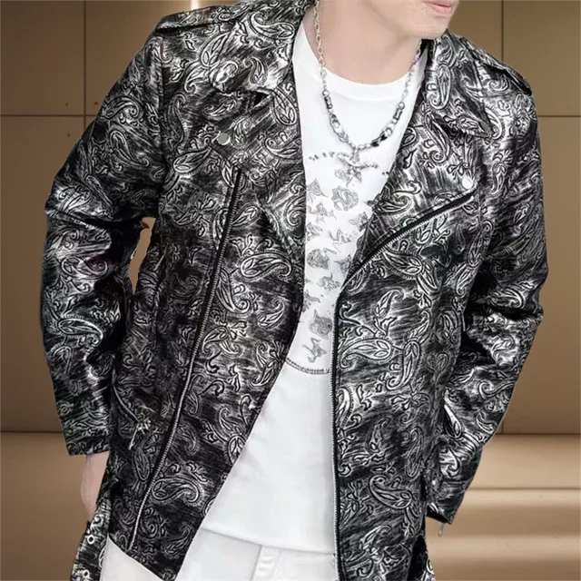 Street Fashion Solid Jacquard Leather Jacket