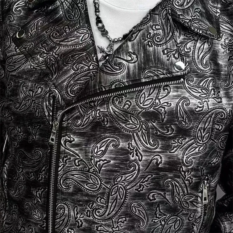 Street Fashion Solid Jacquard Leather Jacket