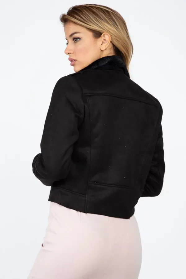 Suede Faux Fur Moto Jacket