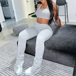 Tank Top And Stacked Pants 2 Piece Set Women Casual Sportswear