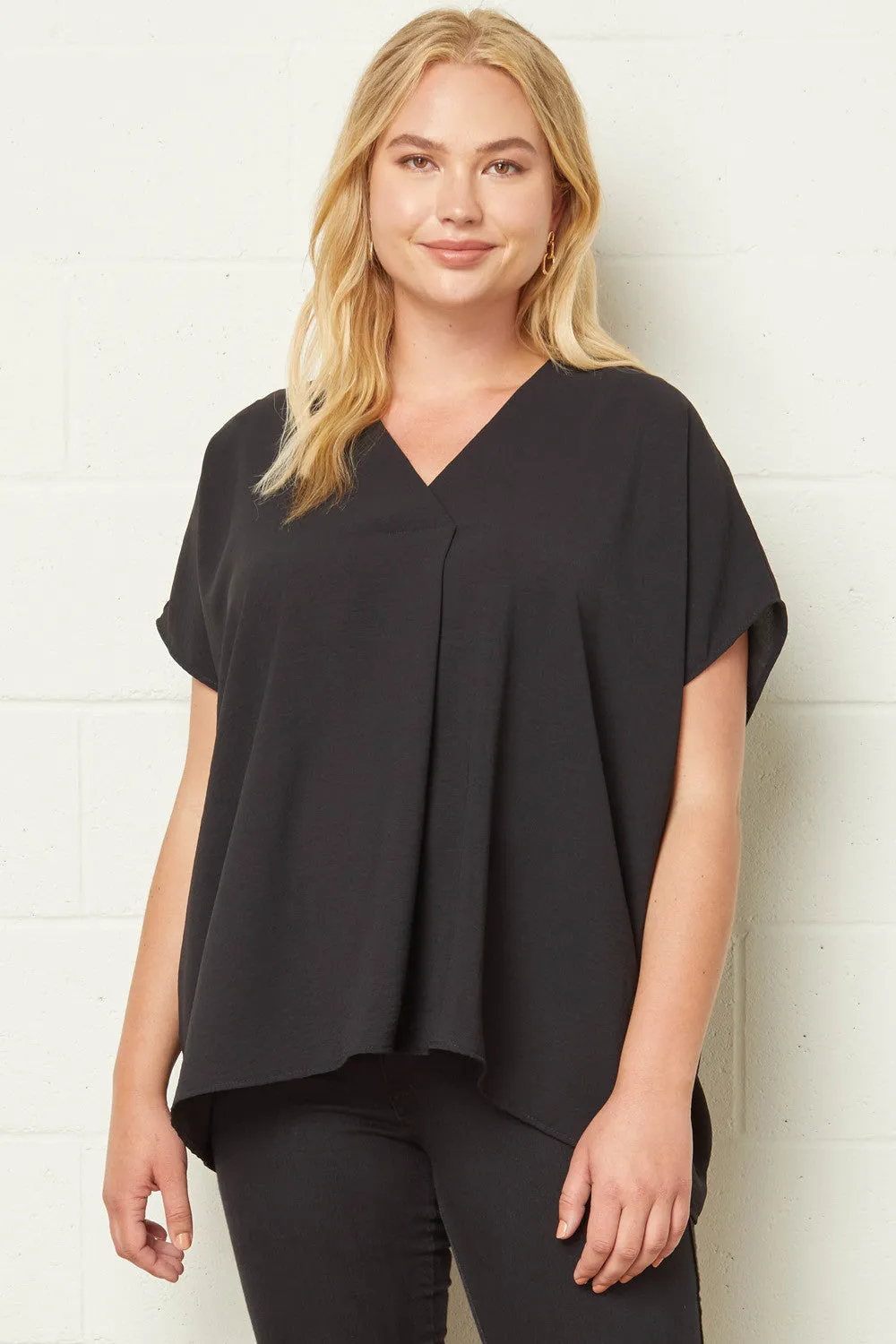 Textured Placket Tunic, Black