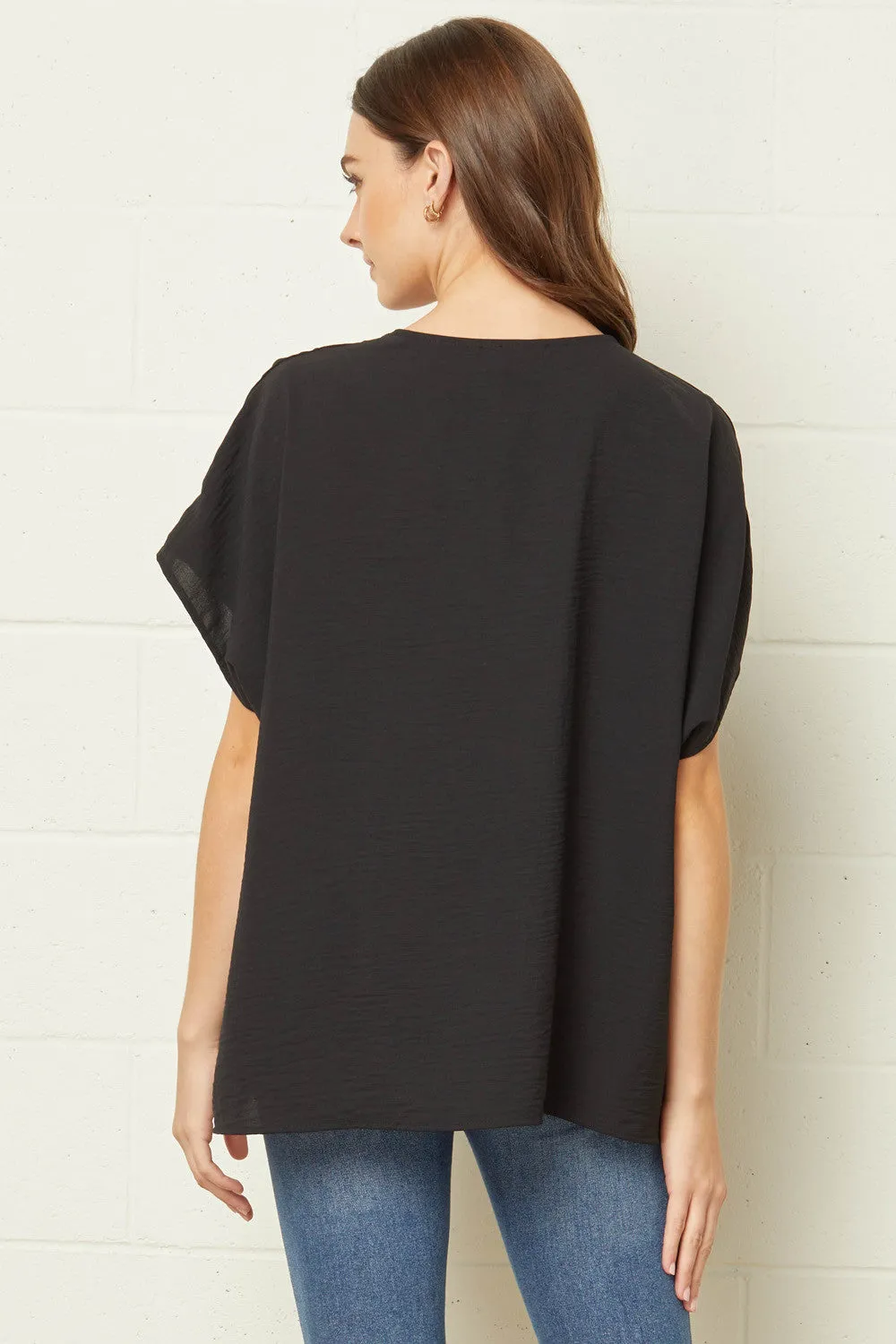 Textured Placket Tunic, Black