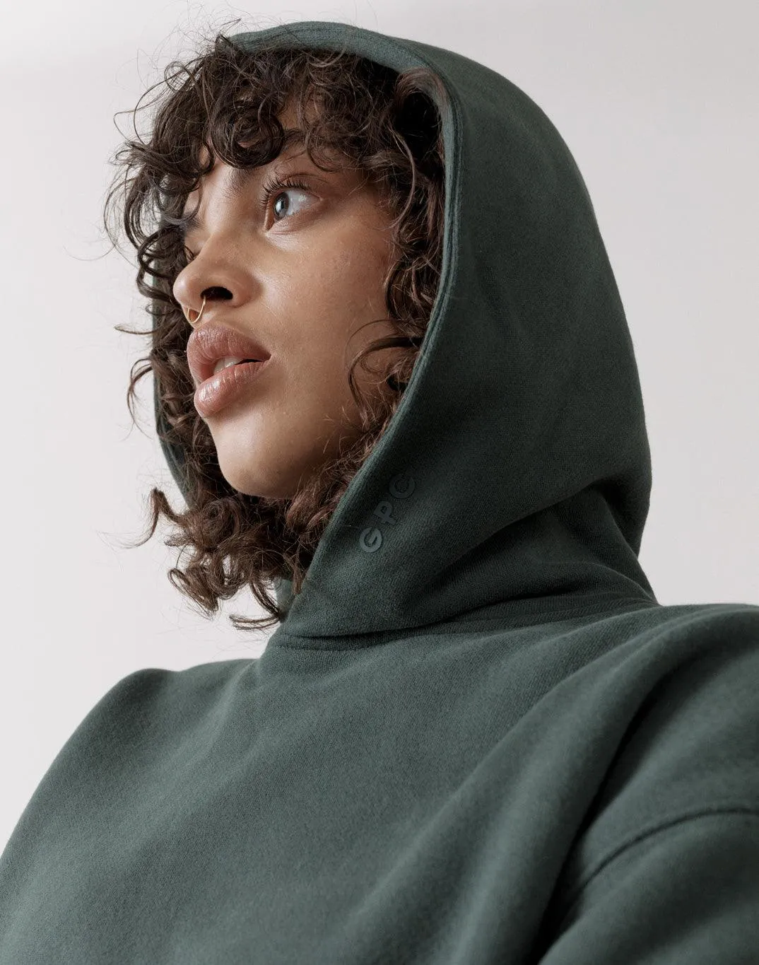 The Womens Pullover Crop Hoodie in Earth Green