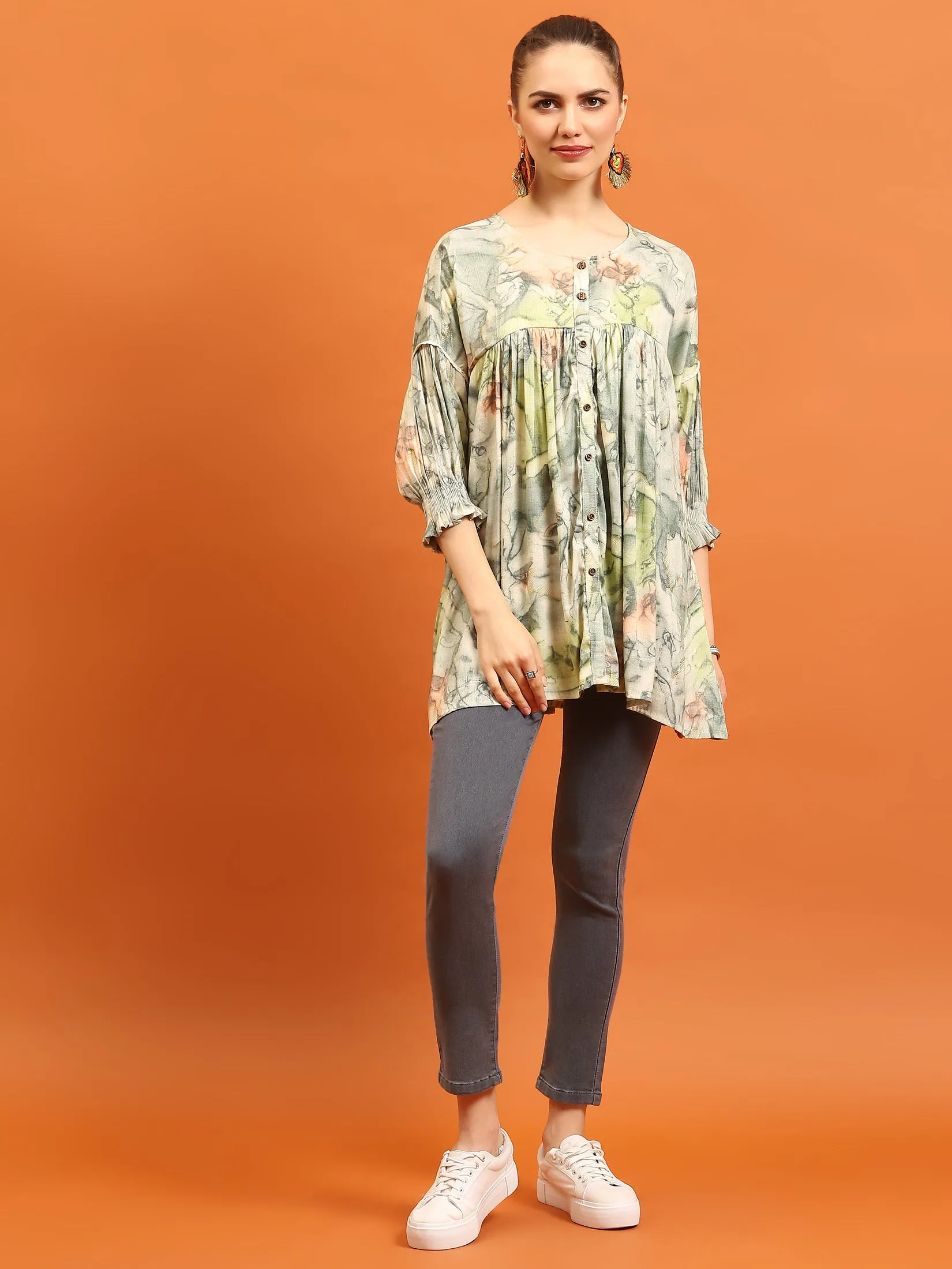 Women Green Abstract Boxy Fit Tunic