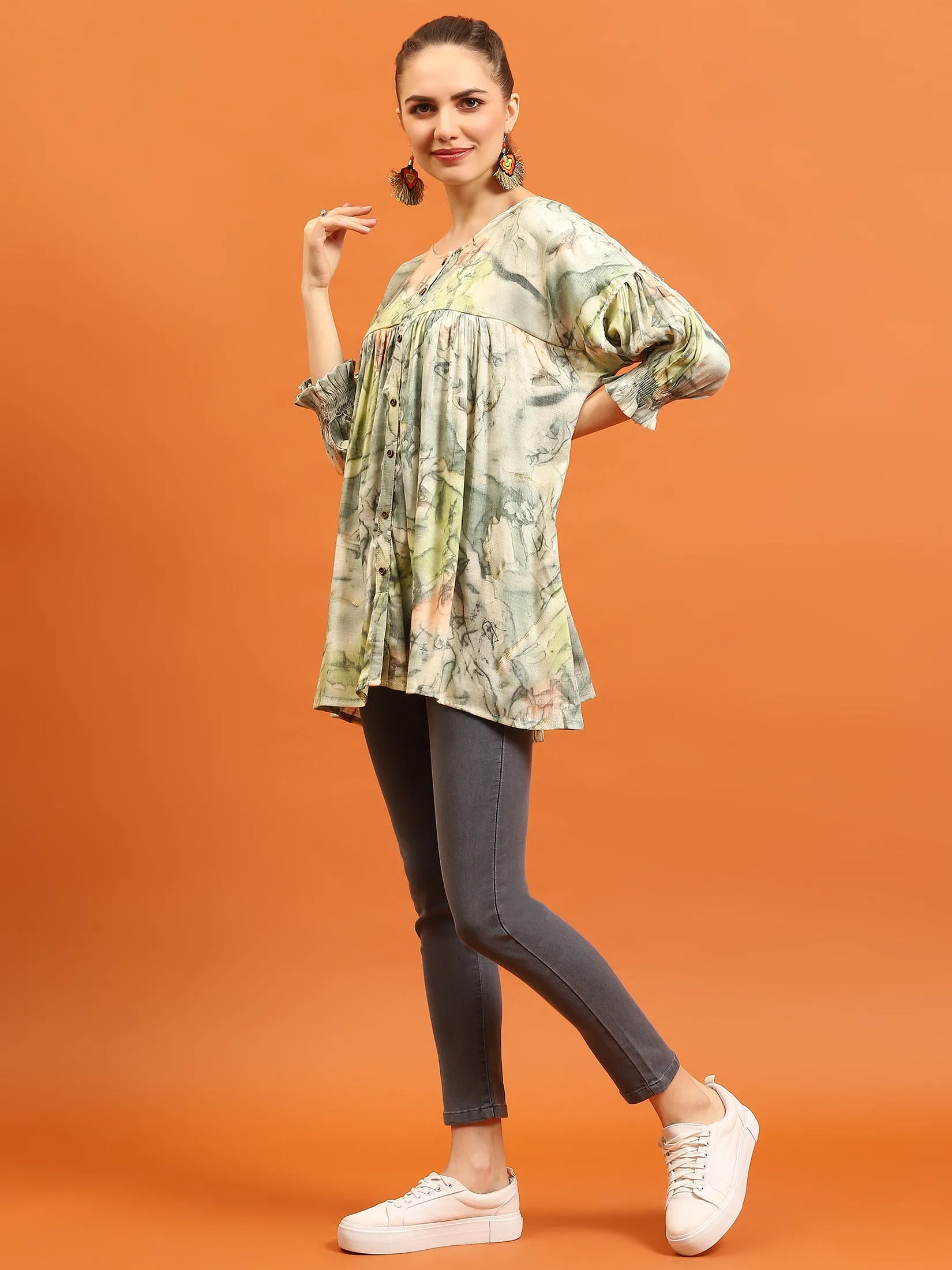 Women Green Abstract Boxy Fit Tunic