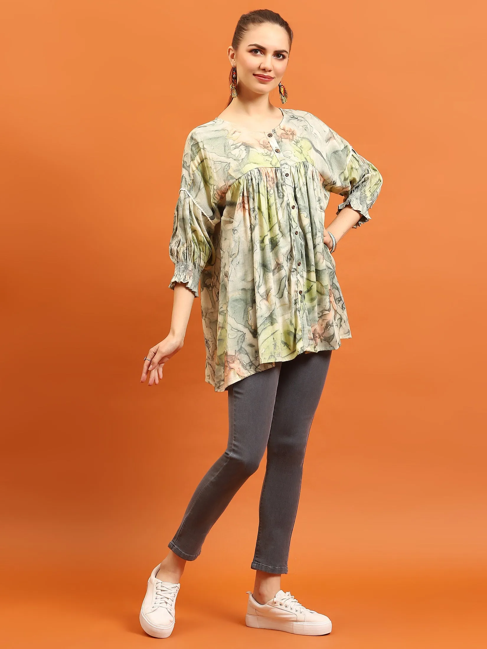 Women Green Abstract Boxy Fit Tunic