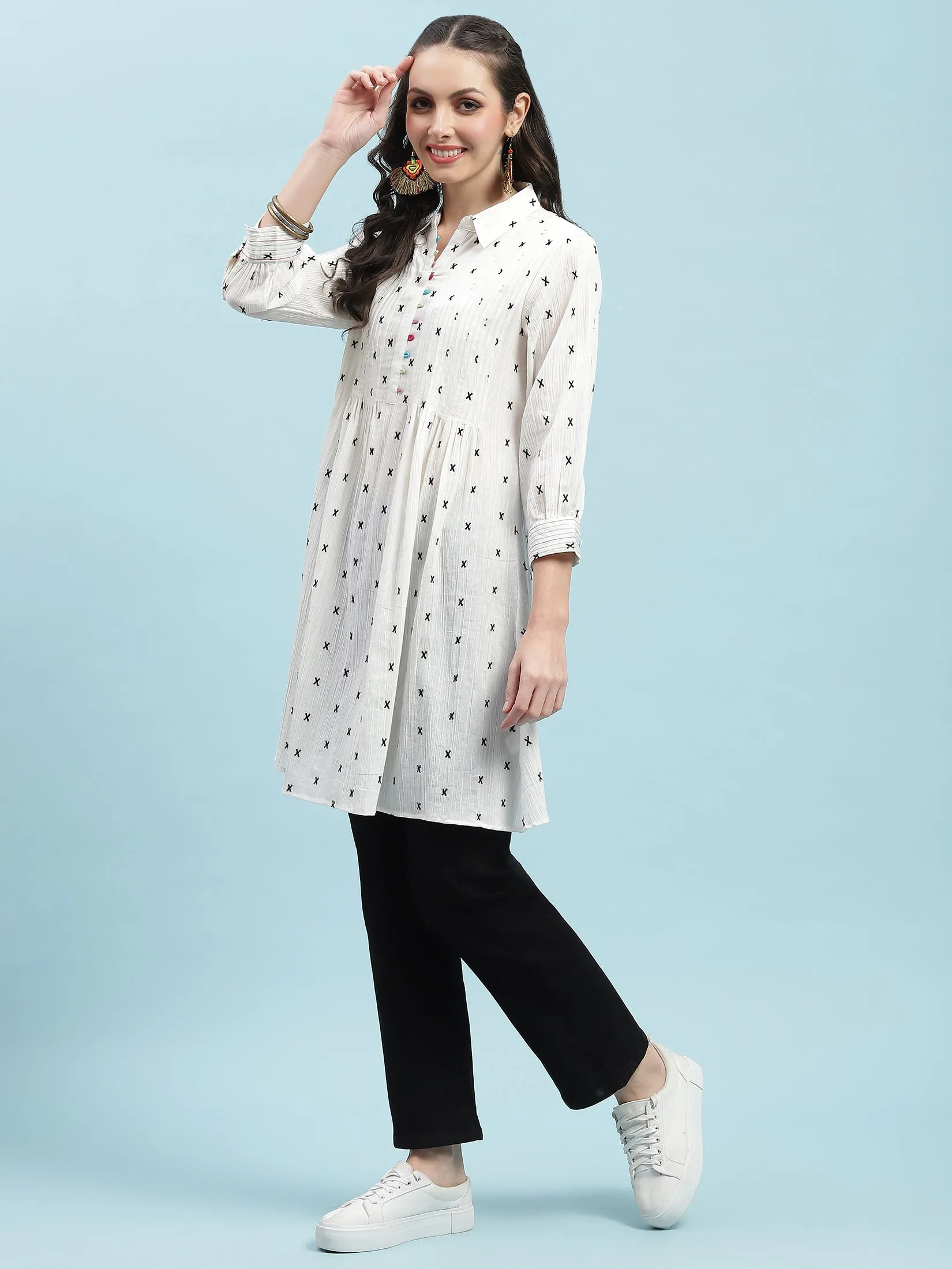 Women White A-line Tunic