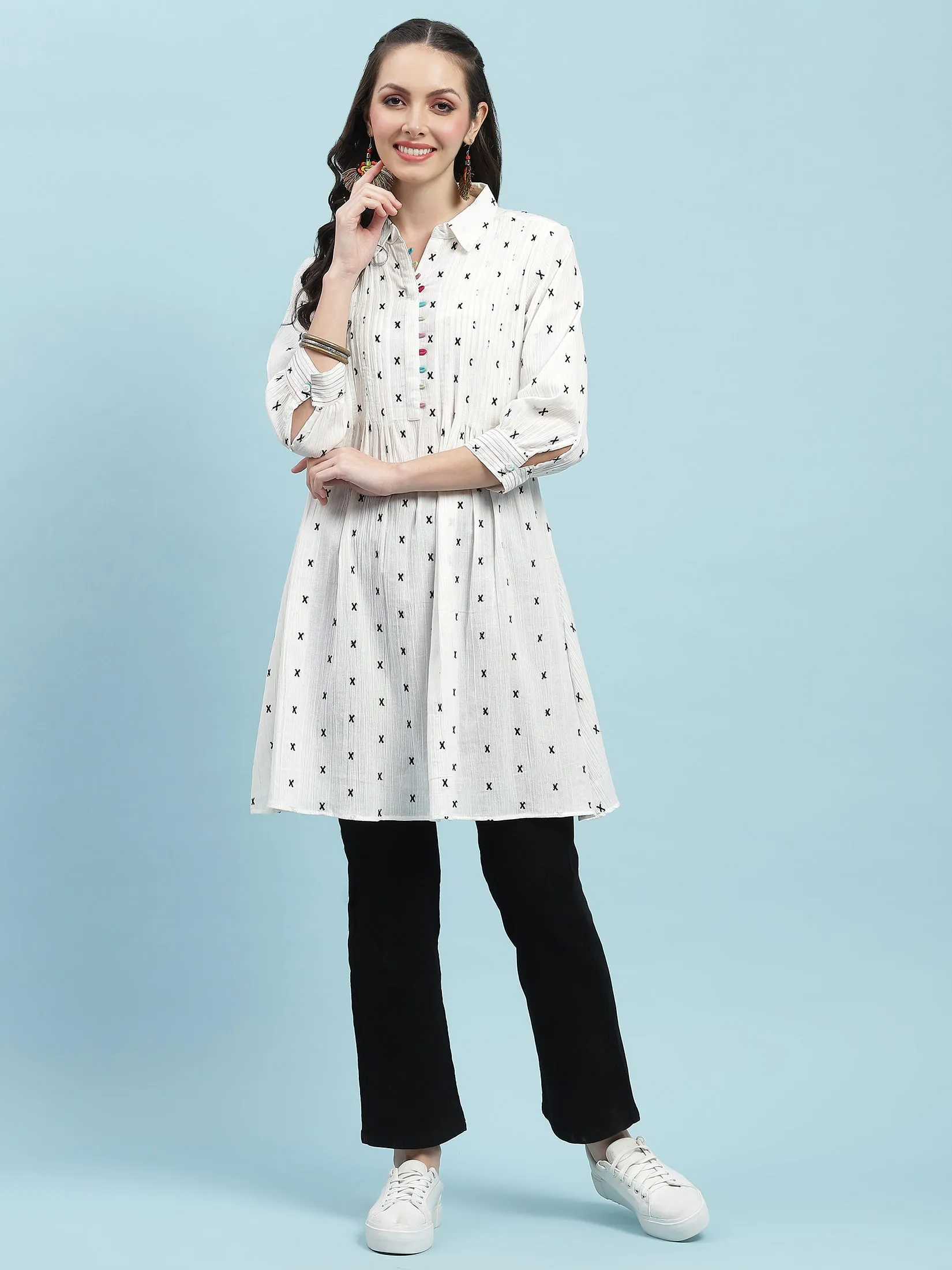 Women White A-line Tunic