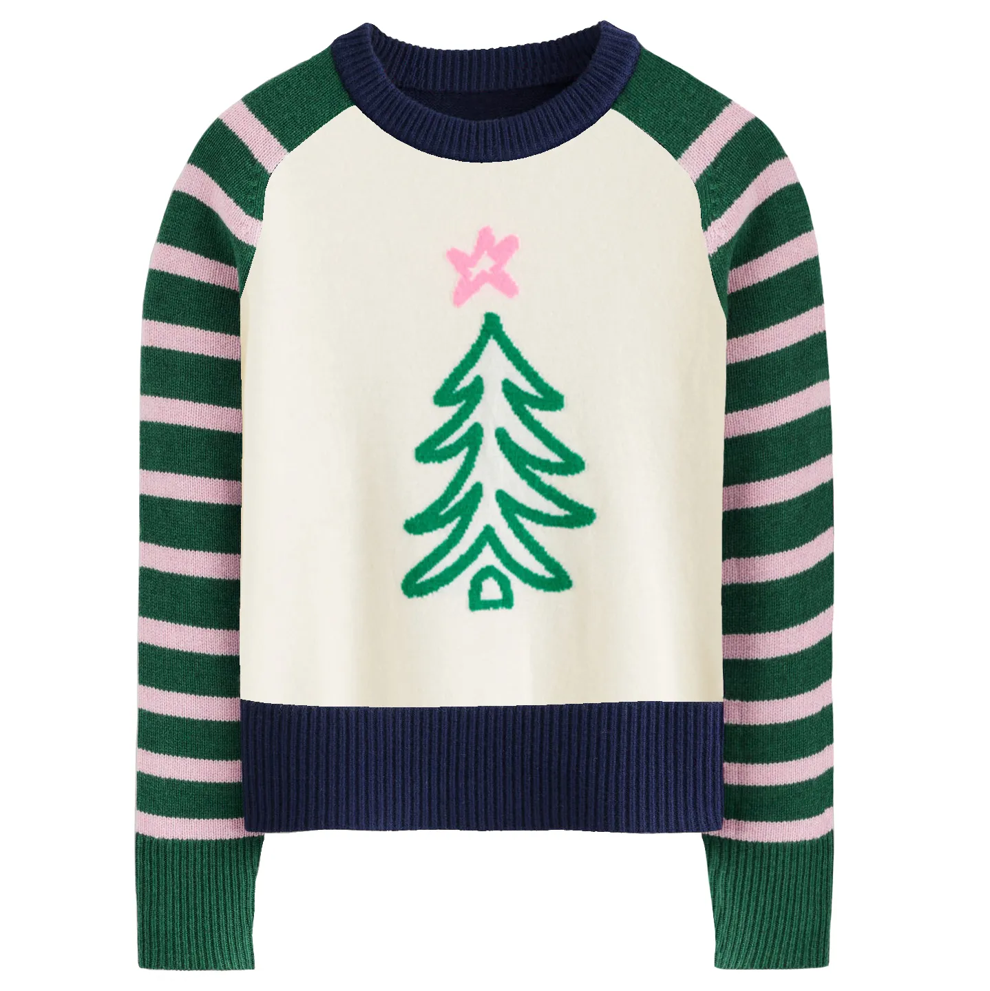 Women's green vintage striped Christmas jumper