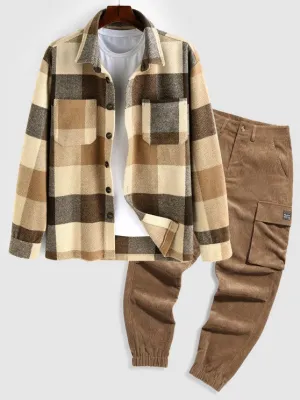 Wool Blend Shacket And Corduroy Pants Set